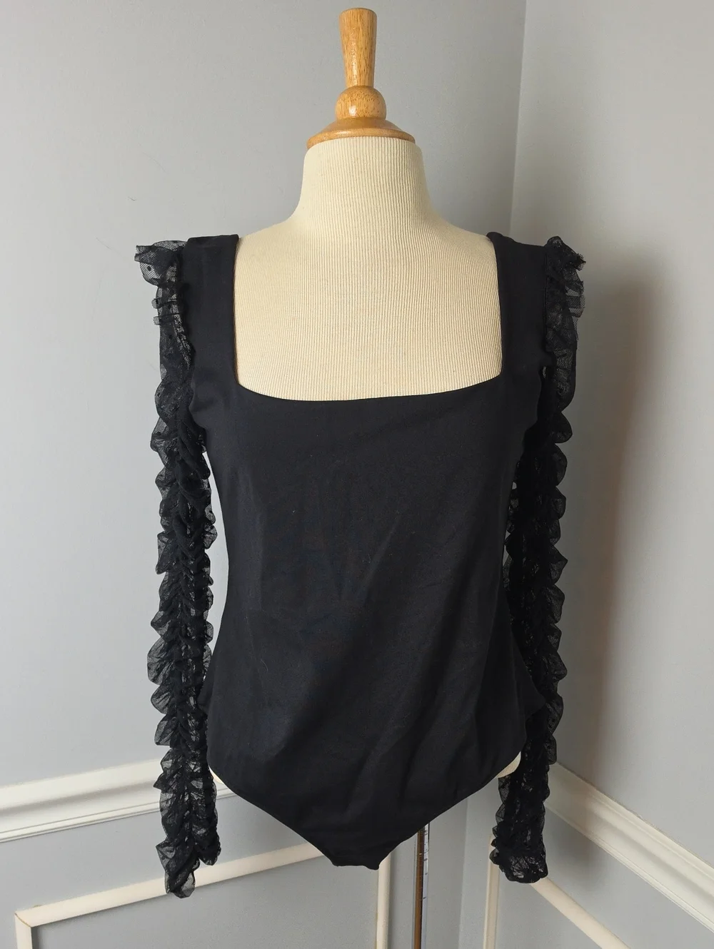 INTIMATELY FREE PEOPLE Must Be Love Polka-Dot Sheer Ruched Sleeve Bodysuit XL